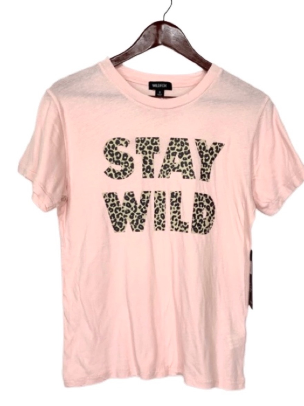 Wildfox Keke Leopard Print “Stay Wild” Lotus Pink Short Sleeve Tee New Nwt